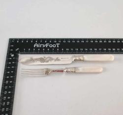 Antika Victorian  1906 Walker and Hall Sheffield İngiltere Sedef Saplı Bıçak ve Çatal Takımı Orjinal Kutusunda