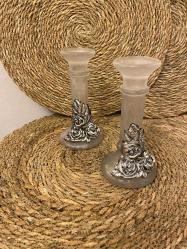 İkili cam gül detaylı şamdan