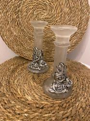 İkili cam gül detaylı şamdan