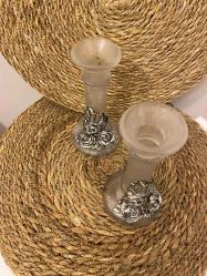 İkili cam gül detaylı şamdan