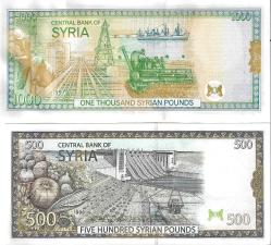 Suriye 1997-1998 Yılı 500 ve 1000 Pound Yabancı Kağıt Para Çil (Unc) Koleksiyon Para
