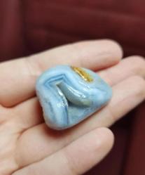 Palmstone Mavi Dantel Akik – Serbest Formlu Kristal, Sakinlik Taşı - Ağırlık: 23g - Benzersiz Koleksiyonluk Hediyelik Nadir Parça