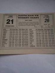 21 Eylül 1995-Orijinal Takvim Yaprağı-Doğum Günü-Söz,Nişan,Nikâh,Düğün ve Önemli Günler Hediyesi-Fatih Hak ve Hizmet Vakfı-Ayet/Hadis(Fatiha:1-7)-Kadın Faaliyetleri-Sözün Özü-Mozole Tuvalet Oldu