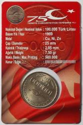 1999 Yılı Fao Türkiye Cumhuriyeti'nin 75.yılı Hatıra 100 Bin Türk Lirası Özel Kitinde