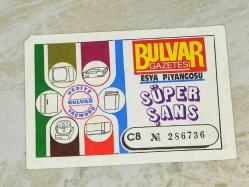 19500-KOLEKSİYONLUK BULVAR GAZETESİ EŞYA PİYANGOSU SÜPER ŞANS BİLETİ**NUMARASI 286736