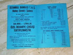 19524-İSTANBUL BANKASI İZMİR HATAY ŞUBESİNİN DÜZENLEDİĞİ ÖZEL PARA İKRAMİYESİ ÇEKİLİŞ BİLETİ***1974 YILI