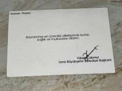 19526-İZMİR ESKİ BÜYÜKŞEHİR BELEDİYE BAŞKANI YÜKSEL ÇAKMUR'UN ASANSÖR RESİMLİ YENİ YIL KUTLAMA KARTI