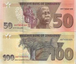 Zimbabwe 2020 Yılı 50 ve 100 Dolar Yabancı Kağıt Para Çil (Unc) Koleksiyon Para