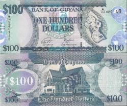 Guyana 100 Dolar Yabancı Kağıt Para Çil   Koleksiyon Para