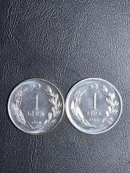 1979-1980 YILLARINA  AİT 2 ADET  1 TÜRK LİRASI  ( TERS ) ÇİL TCM 5324
