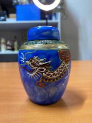 Made in Japan Mavi Ejderha Motifli Porselen Kavanoz Vazo