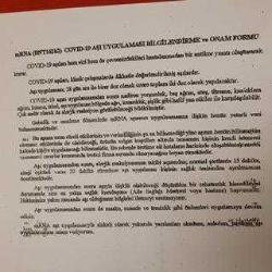 BİR HATIRA.. COVİD AŞISI ÖNCESİ İMZALANAN SORUMLULUK BELGESİ. NADİR. BOŞ.