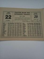 22 Aralık 1995-Orijinal Takvim Yaprağı-Doğum Günü-Söz,Nişan,Nikâh,Düğün ve Önemli Günler Hediyesi-Fatih Hak ve Hizmet Vakfı-Ayet/Hadis(Muvatta,Tahâret:36)-İslam'da Irkçılık Yoktur-Necip Fazıl-Tarihten Birkaç Not
