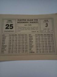 25 Aralık 1995-Orijinal Takvim Yaprağı-Doğum Günü-Söz,Nişan,Nikâh,Düğün ve Önemli Günler Hediyesi-Fatih Hak ve Hizmet Vakfı-Ayet/Hadis(Zuhruf:36)-İmam-ı Gazali-Sözün Özü-Aklınızda Bulunsun