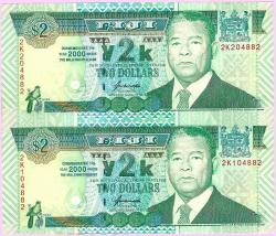 FIJI 2 DOLLAR P-102 2000 UnCut COMMEMORATIVE UNC (TK 18 919) ÇİL
