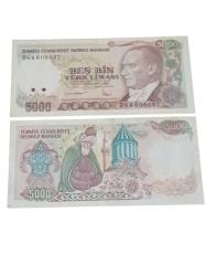 7. Emisyon 5000 Türk Lirası Mevlana Koleksiyon Kağıt Para. Cumhuriyet Dönemi Para.