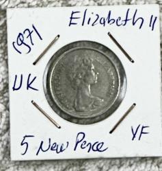 1971 İngiltere Elizabeth 5 new pence madeni para ÇT