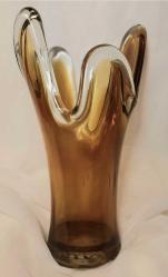 Vintage Orta Yüzyıl El Yapımı Üflemeli Amber Salıncak Cam Vazo Salıncak Akış Camı Boy 40 cm