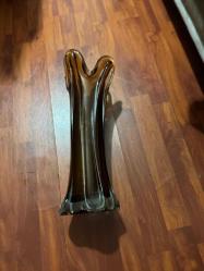 Vintage Orta Yüzyıl El Yapımı Üflemeli Amber Salıncak Cam Vazo Salıncak Akış Camı Boy 40 cm