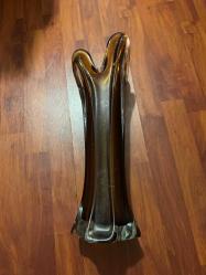 Vintage Orta Yüzyıl El Yapımı Üflemeli Amber Salıncak Cam Vazo Salıncak Akış Camı Boy 40 cm