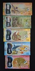 Kosta Rika 1000-2000-5000-10000-20000 Colones 2018-2019 ÇİL POLİMER KAĞIT PARA SETİ