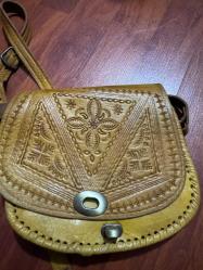 Hakiki Deri Çapraz Çanta, Omuz Çantası, Kadın Deri Çanta, El Yapımı Oymalı Deri