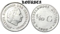 Hollanda Antilleri 1/10 Gulden, 1970 Gümüş 1.40 gr