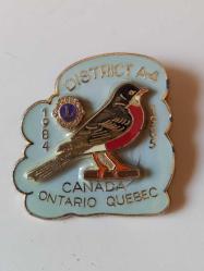 DISTRICT A-4 1984-1985 CANADA ONTARIO QUEBEC / ÇOK RENKLİ KUŞ TEMALI LIONS BÜYÜK BOY ROZET...