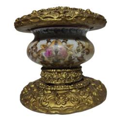 Antika Altın İşleme Detaylı Seramik Şamdan