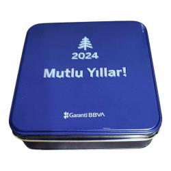 Garanti Bankası ''Mutlu Yıllar 2024'' Kabartma Yazılı Metal Çikolata Kutusu