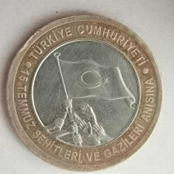 TÜRKİYE   2016  1  TL  HATIRA 15 Temmuz Şehitleri ve Gazileri Anısına