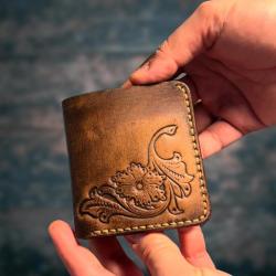 FLOWER %100 El Yapımı Premium Desenli Hakiki Deri Cüzdan