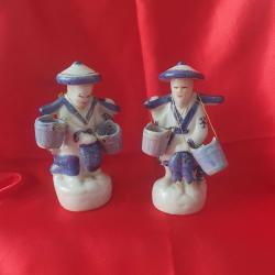 Porselen Çinli Balık Satıcısı İkili Biblo Koleksiyonluk