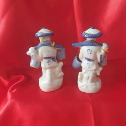 Porselen Çinli Balık Satıcısı İkili Biblo Koleksiyonluk