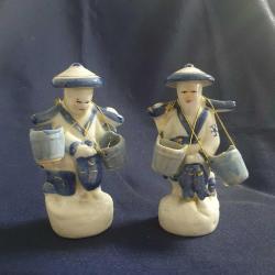 Porselen Çinli Balık Satıcısı İkili Biblo Koleksiyonluk