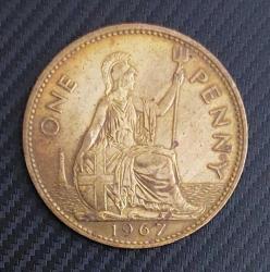 İngiltere, 1 Penny (Kraliçe II. Elizabeth) 1967. Temizlenmiş (ÇA)