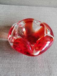 VINTAGE MURANO KIRMIZI CAM KÜL TABLASI