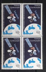 1985 UYDULAR ARACILIĞI İLE HABERLEŞME ULUSLARARASI TEŞKİLATI (INTELSAT) KONULU  SERİSİ DÖRTLÜ BLOK  DAMGASIZ MNH p404a