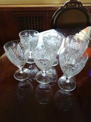 VINTAGE 6 ADET KESME CAM ŞARAP KADEHİ