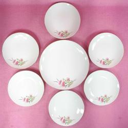 VINTAGE KIR ÇİÇEKLERİ RESİMLİ SÜMERBANK PORSELEN TABAK SETİ , BİR BÜYÜK , 6 NORMAL BOY TOPLAM 7 PARÇA