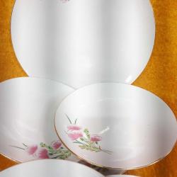 VINTAGE KIR ÇİÇEKLERİ RESİMLİ SÜMERBANK PORSELEN TABAK SETİ , BİR BÜYÜK , 6 NORMAL BOY TOPLAM 7 PARÇA