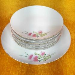 VINTAGE KIR ÇİÇEKLERİ RESİMLİ SÜMERBANK PORSELEN TABAK SETİ , BİR BÜYÜK , 6 NORMAL BOY TOPLAM 7 PARÇA
