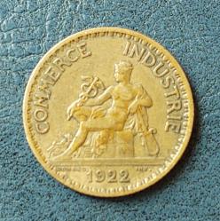 Fransa, Merkür Temalı Hatıra 1 Frank, Ticaret Sanayi/Fransız Ticaret Odaları. Tasarım: Joseph-François Domard (Domard Inv.) 1922. Alüminyum-Bronz (23 mm)