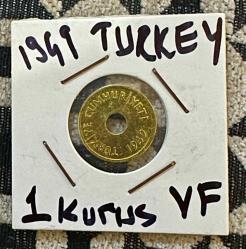 1949 TC Delikli 1 kuruş madeni para ÇÇT Çil altı
