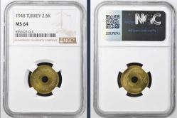 1948 2.5 kuruş  (delikli) -çil-  NGC MS 64  sertifikalı