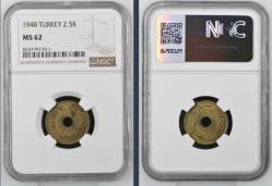 1948 2.5 kuruş (delikli) - çil - NGC  MS 62 sertifikalı