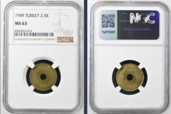 1949  2.5  kuruş  -çil- NGC MS 63 sertifikalı