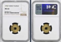 1950 1 kuruş (delikli) -çil- NGC MS 64 sertifikalı