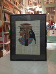 VINTAGE İMZALI KARIŞIK TEKNİK PAPİRÜS RESİM , KLEOPATRA ÇERÇEVELİ CAMLI