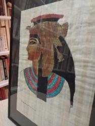VINTAGE İMZALI KARIŞIK TEKNİK PAPİRÜS RESİM , KLEOPATRA ÇERÇEVELİ CAMLI